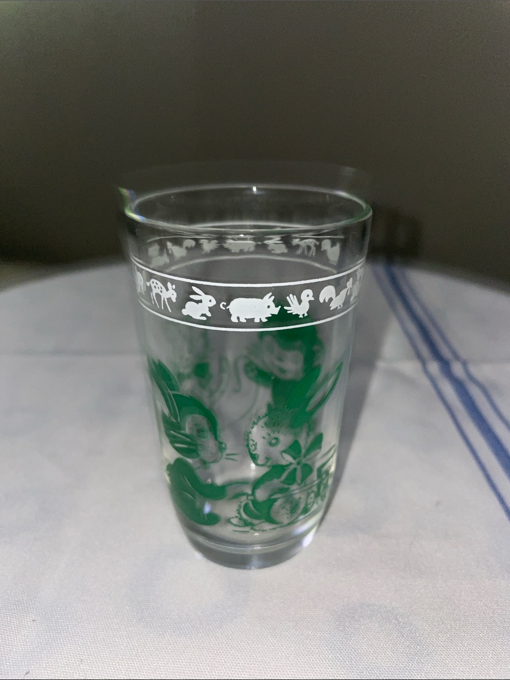 Vintage Swanky Swig Green Kitten Juice Print Glass Tumbler 50’s era